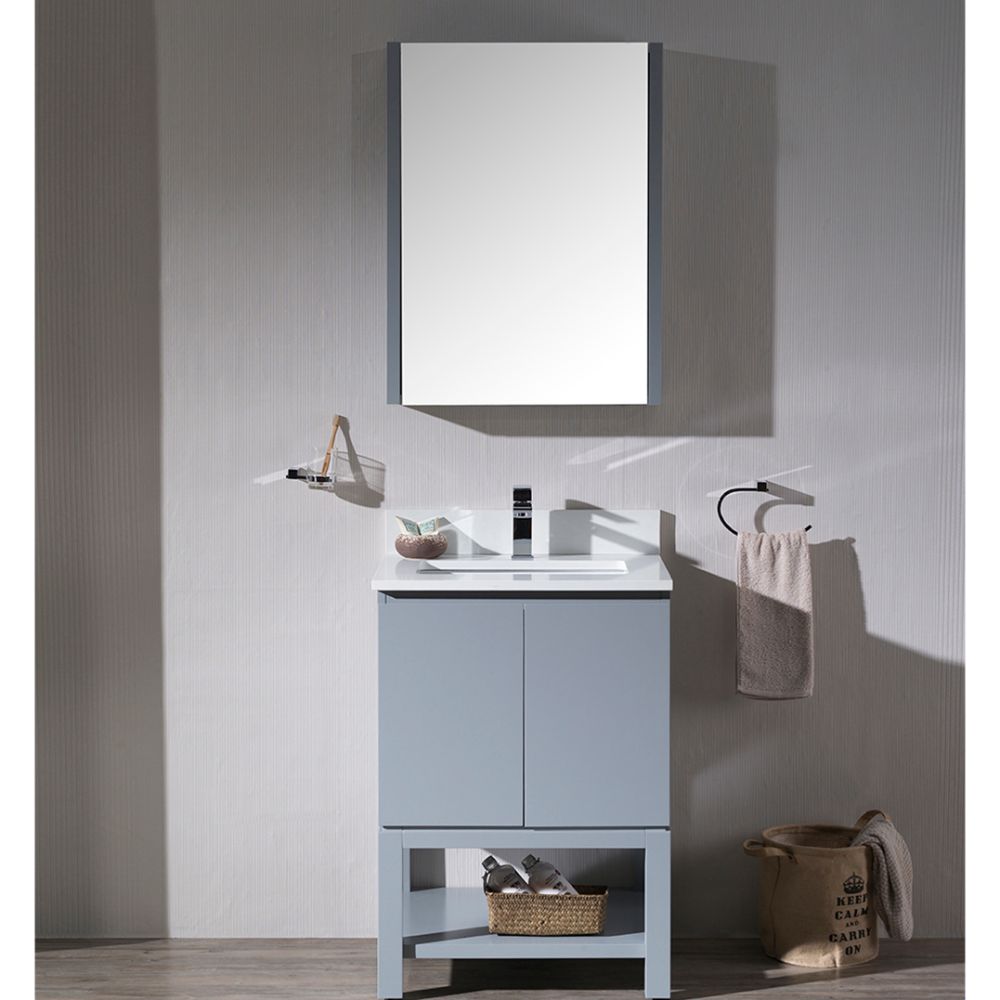 Monaco Modern 24" Bathroom Vanity Set with Medicine Cabinet and Wood Legs, Metal Grey Monaco Modern 24" Bathroom Vanity Set with Medicine Cabinet and Wood Legs, Metal Grey
