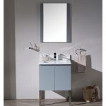 Monaco Modern 24″ Bathroom Vanity Set with Mirror and Chrome Legs, Metal Grey