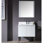 Monaco Modern 30″ Matte White Bathroom Vanity Set with Mirror and Chrome Legs