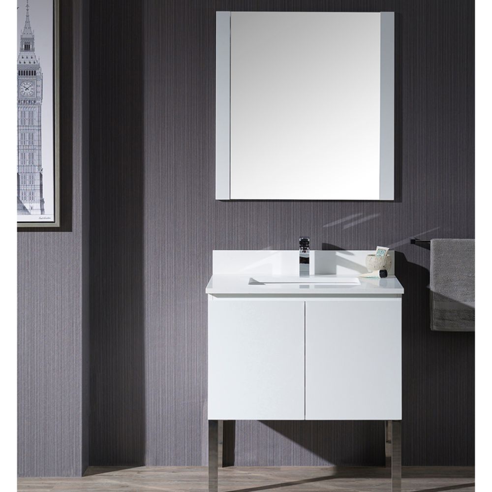 Monaco Modern 30" Matte White Bathroom Vanity Set with Mirror and Chrome Legs Monaco Modern 30" Matte White Bathroom Vanity Set with Mirror and Chrome Legs