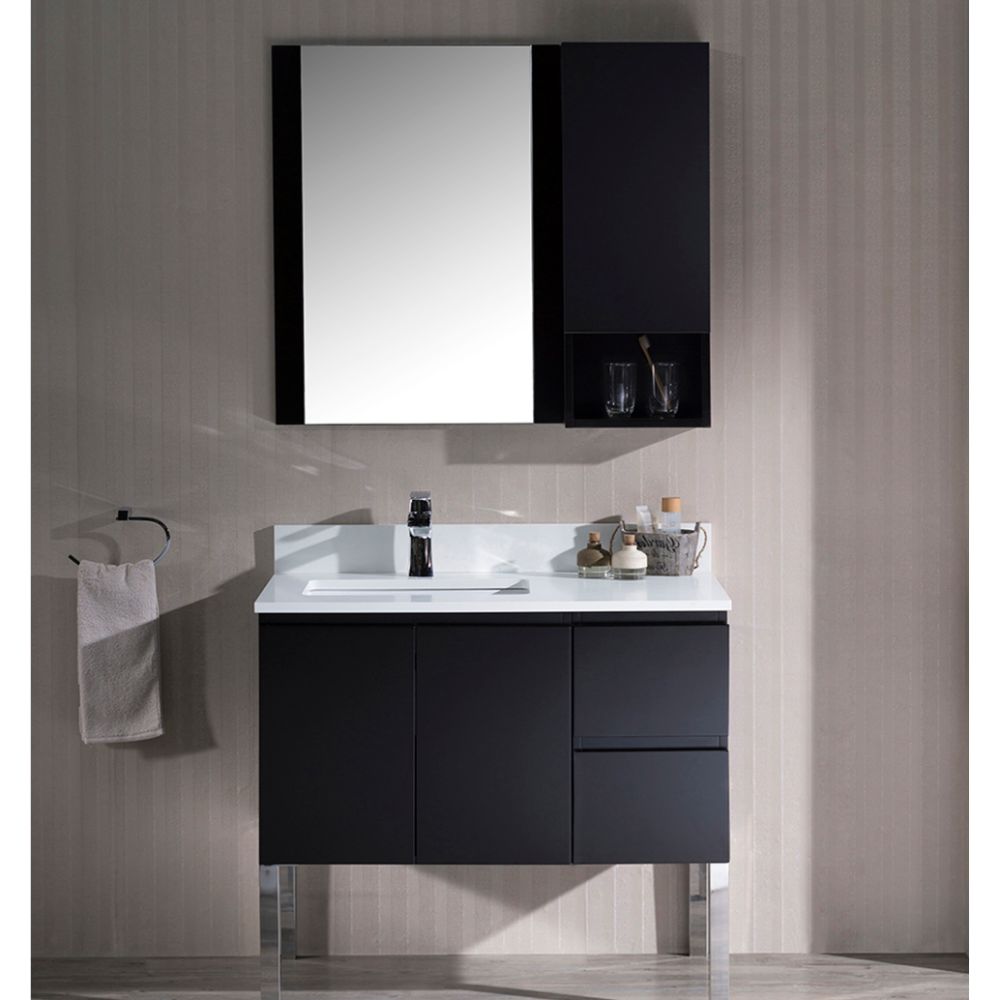Monaco Modern 36" Espresso Left Bathroom Vanity Set with Mirror, Wall Cabinet and Chrome Legs Monaco Modern 36" Espresso Left Bathroom Vanity Set with Mirror, Wall Cabinet and Chrome Legs
