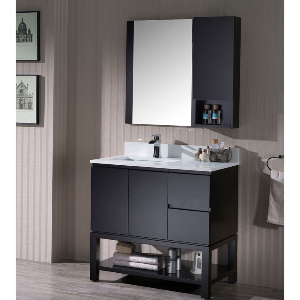 Monaco Modern 36" Espresso Left Bathroom Vanity Set with Mirror, Wall Cabinet and Wood Legs Monaco Modern 36" Espresso Left Bathroom Vanity Set with Mirror, Wall Cabinet and Wood Legs