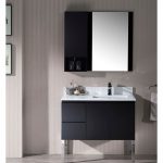Monaco Modern 36″ Espresso Right Bathroom Vanity Set with Mirror, Wall Cabinet and Chrome Legs