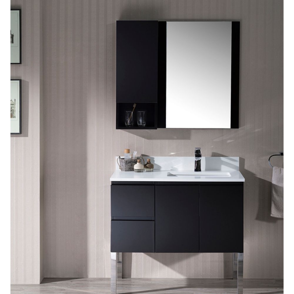 Monaco Modern 36" Espresso Right Bathroom Vanity Set with Mirror, Wall Cabinet and Chrome Legs Monaco Modern 36" Espresso Right Bathroom Vanity Set with Mirror, Wall Cabinet and Chrome Legs