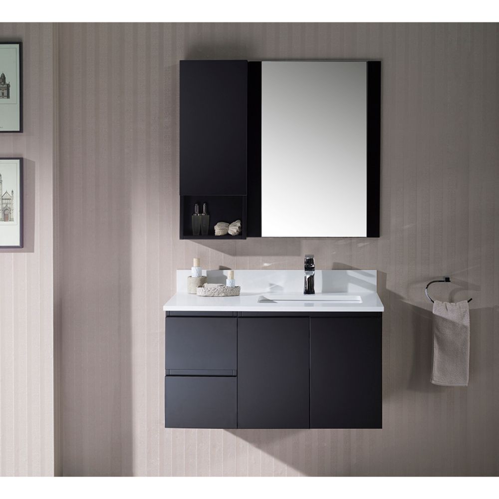 Monaco Modern 36" Espresso Wall Mount Right Bathroom Vanity Set with Mirror and Wall Cabinet Monaco Modern 36" Espresso Wall Mount Right Bathroom Vanity Set with Mirror and Wall Cabinet