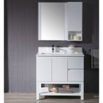 Monaco Modern 36″ Matte White Left Bathroom Vanity Set with Mirror, Wall Cabinet and Wood Legs