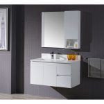 Monaco Modern 36″ Matte White Wall Mount Left Bathroom Vanity Set with Mirror and Wall Cabinet