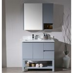 Monaco Modern 36″ Metal Gray Left Bathroom Vanity Set with Mirror, Medicine Wall Cabinet and Wood Legs
