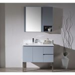 Monaco Modern 36″ Metal Gray Left Bathroom Vanity Set with Mirror, Wall Cabinet and Chrome Legs