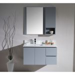 Monaco Modern 36″ Metal Gray Wall Mount Left Bathroom Vanity Set with Mirror and Wall Cabinet