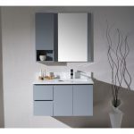 Monaco Modern 36″ Metal Gray Wall Mount Right Bathroom Vanity Set with Mirror and Wall Cabinet