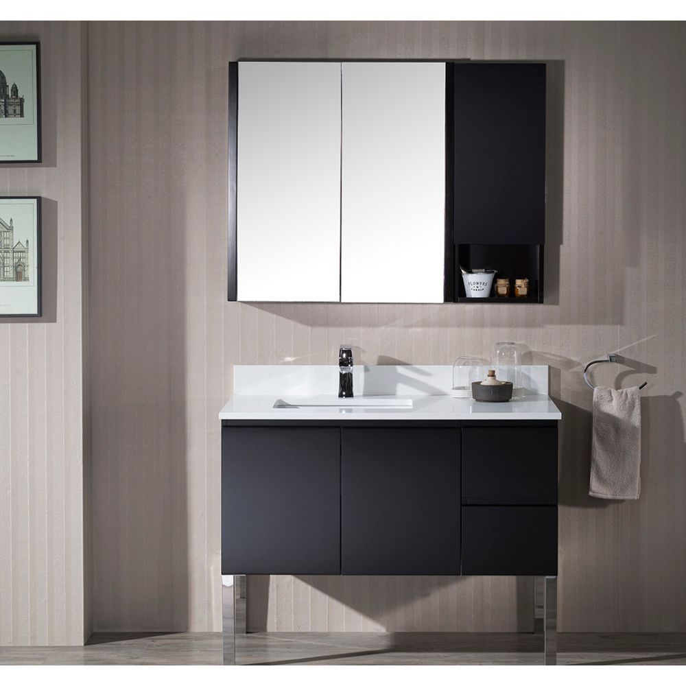Monaco Modern 42" Espresso Left Bathroom Vanity Set with Mirror, Medicine & Wall Cabinet and Chrome Legs Monaco Modern 42" Espresso Left Bathroom Vanity Set with Mirror, Medicine & Wall Cabinet and Chrome Legs