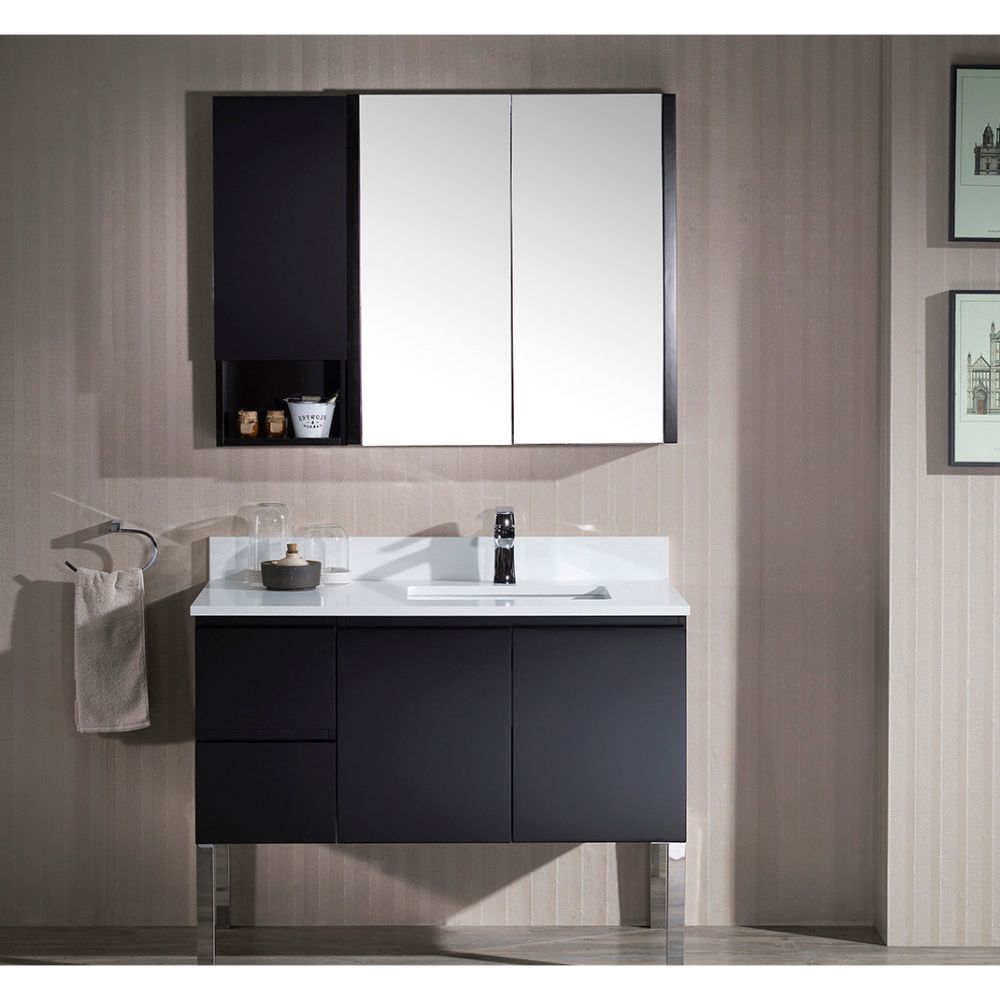 Monaco Modern 42" Espresso Right Bathroom Vanity Set with Mirror, Medicine & Wall Cabinet and Chrome Legs Monaco Modern 42" Espresso Right Bathroom Vanity Set with Mirror, Medicine & Wall Cabinet and Chrome Legs