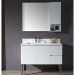 Monaco Modern 42″ Matte White Left Bathroom Vanity Set with Mirror, Wall Cabinet and Chrome Legs