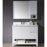 Monaco Modern 42″ Matte White Left Bathroom Vanity Set with Mirror, Wall Cabinet and Wood Legs