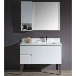 Monaco Modern 42″ Matte White Right Bathroom Vanity Set with Mirror, Wall Cabinet and Chrome Legs