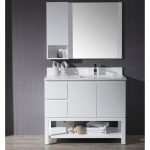 Monaco Modern 42″ Matte White Right Bathroom Vanity Set with Mirror, Wall Cabinet and Wood Legs