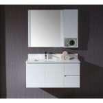 Monaco Modern 42″ Matte White Wall Mount Left Bathroom Vanity Set with Mirror and Wall Cabinet