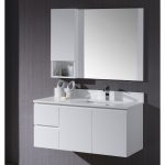 Monaco Modern 42″ Matte White Wall Mount Right Bathroom Vanity Set with Mirror and Wall Cabinet