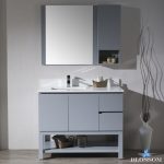 Monaco Modern 42″ Metal Gray Left Bathroom Vanity Set with Mirror, Wall Cabinet and Wood Legs