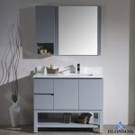 Monaco Modern 42″ Metal Gray Right Bathroom Vanity Set with Mirror, Wall Cabinet and Wood Legs