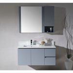 Monaco Modern 42″ Metal Gray Wall Mount Left Bathroom Vanity Set with Mirror and Wall Cabinet