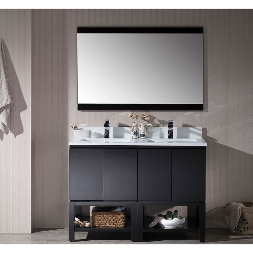 Monaco Modern 48" Espresso Double Bathroom Vanity Set with Mirror Monaco Modern 48" Espresso Double Bathroom Vanity Set with Mirror