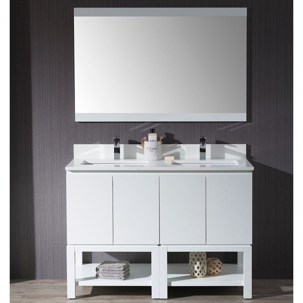 Monaco Modern 48" Matte White Double Bathroom Vanity Set with Mirror Monaco Modern 48" Matte White Double Bathroom Vanity Set with Mirror