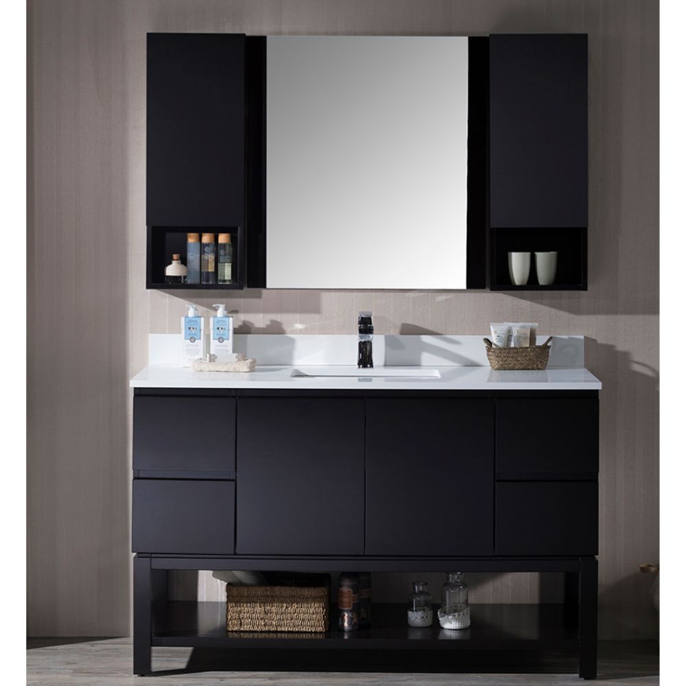 Monaco Modern 54" Espresso Bathroom Vanity Set with Mirror and Wall Cabinets Monaco Modern 54" Espresso Bathroom Vanity Set with Mirror and Wall Cabinets