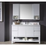 Monaco Modern 54″ Matte White Bathroom Vanity Set with Mirror and Wall Cabinets