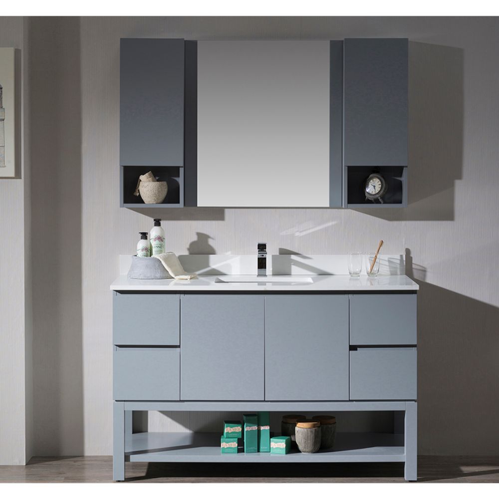Monaco Modern 54" Metal Gray Bathroom Vanity Set with Mirror and Wall Cabinets Monaco Modern 54" Metal Gray Bathroom Vanity Set with Mirror and Wall Cabinets