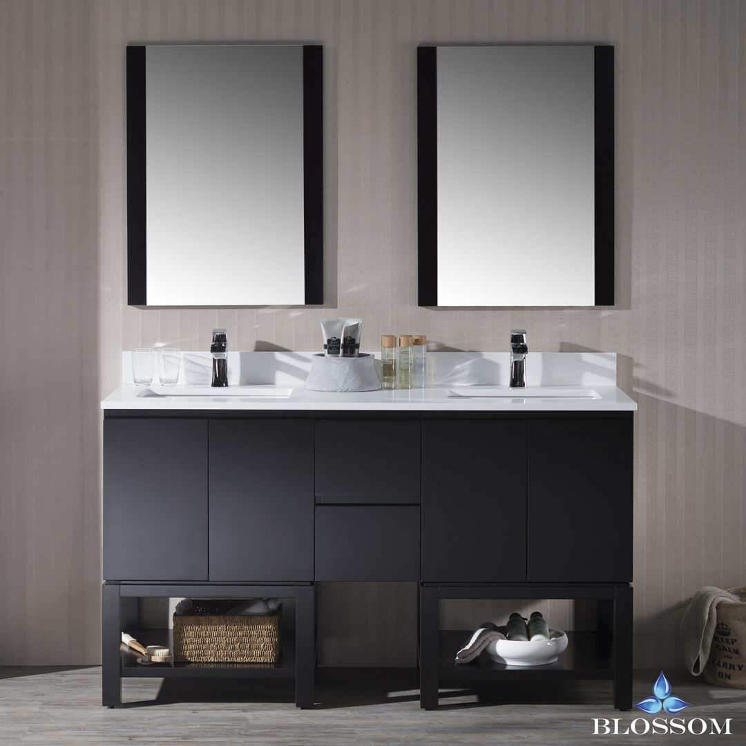 Monaco Modern 60" Espresso Double 24 Bathroom Vanity Set with Mirror Monaco Modern 60" Espresso Double 24 Bathroom Vanity Set with Mirror