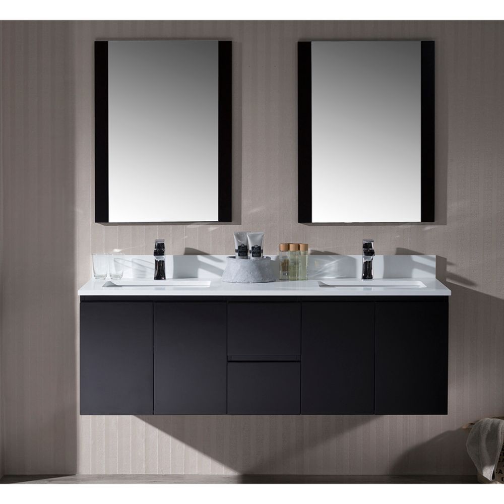 Monaco Modern 60" Espresso Double 24 Wall Mount Bathroom Vanity Set with Mirror Monaco Modern 60" Espresso Double 24 Wall Mount Bathroom Vanity Set with Mirror