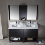 Monaco Modern 60″ Espresso Double 30 Bathroom Vanity Set with Mirror and Wall Cabinet
