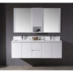 Monaco Modern 60″ Matte White Double 24 Wall Mount Bathroom Vanity Set with Mirror and Wall Cabinet