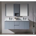 Monaco Modern 60″ Metal Gray Double 24 Wall Mount Bathroom Vanity Set with Mirror and Wall Cabinet