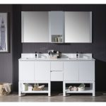 Monaco Modern 72″ Matte White Double Bathroom Vanity Set with Mirror and Wall Cabinet
