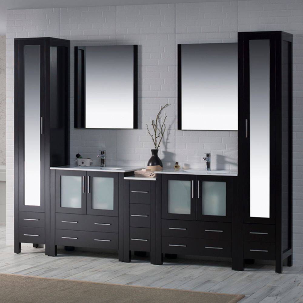Sydney Modern 102" Bathroom Vanity Set with Mirror Linen Cabinet Espresso Sydney Modern 102" Bathroom Vanity Set with Mirror Linen Cabinet Espresso