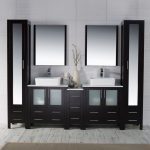 Sydney Modern 102″ Bathroom Vanity Set with Vessel Sinks and Mirror Linen Cabinet Espresso