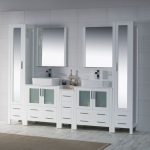 Sydney Modern 102″ Bathroom Vanity Set with Vessel Sinks and Mirror Linen Cabinet Glossy White