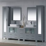 Sydney Modern 102″ Bathroom Vanity Set with Vessel Sinks and Mirror Linen Cabinet Metal Gray