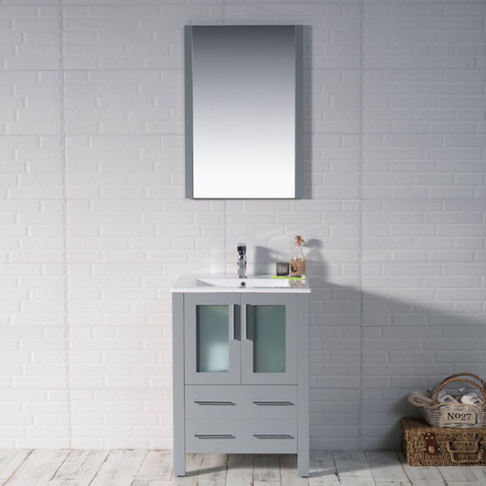Sydney Modern 24" Bathroom Vanity Set with Mirror Metal Gray Sydney Modern 24" Bathroom Vanity Set with Mirror Metal Gray