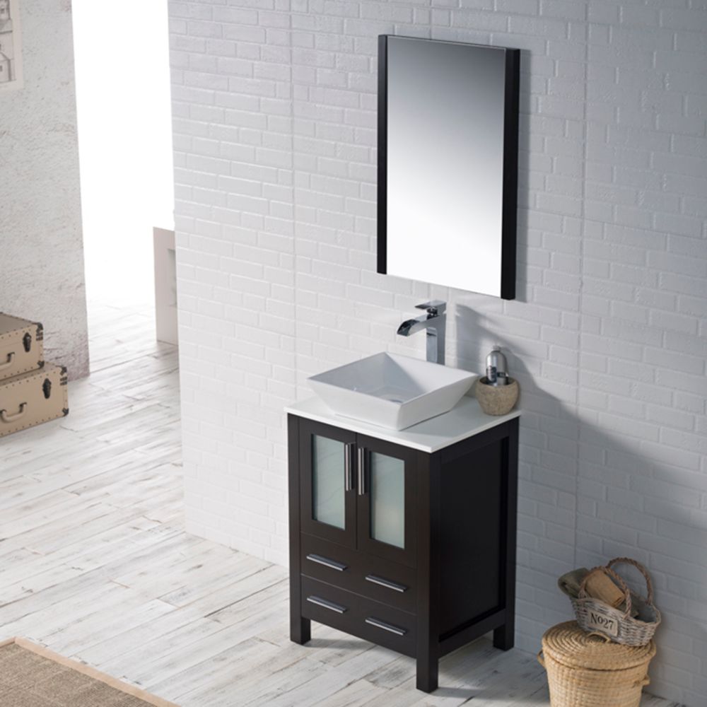 Sydney Modern 24" Bathroom Vanity Set with Vessel Sink and Mirror Espresso Sydney Modern 24" Bathroom Vanity Set with Vessel Sink and Mirror Espresso