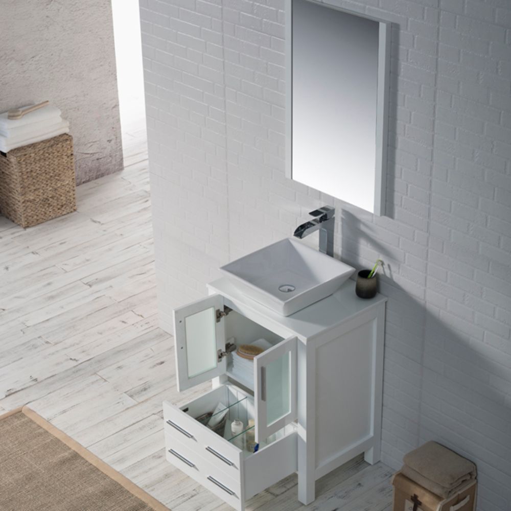 Sydney Modern 24" Bathroom Vanity Set with Vessel Sink and Mirror Glossy White Sydney Modern 24" Bathroom Vanity Set with Vessel Sink and Mirror Glossy White