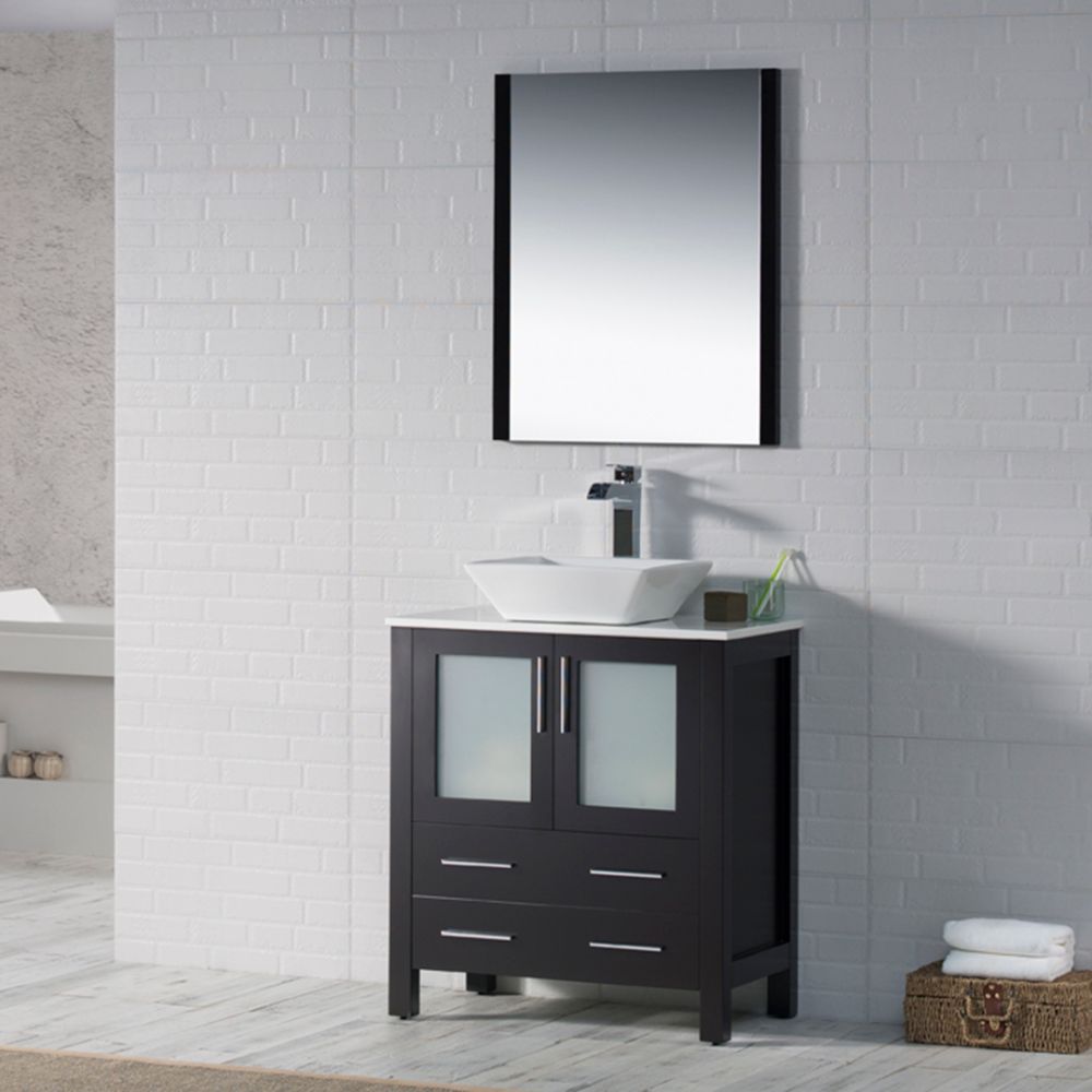 Sydney Modern 30" Bathroom Vanity Set with Vessel Sink and Mirror Espresso Sydney Modern 30" Bathroom Vanity Set with Vessel Sink and Mirror Espresso