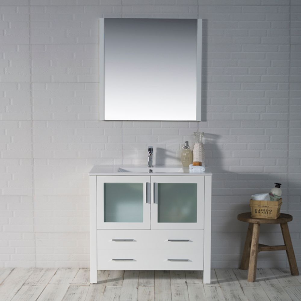 Sydney Modern 36" Bathroom Vanity Set with Mirror Glossy White Sydney Modern 36" Bathroom Vanity Set with Mirror Glossy White
