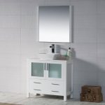 Sydney Modern 36″ Bathroom Vanity Set with Vessel Sink and Mirror Glossy White