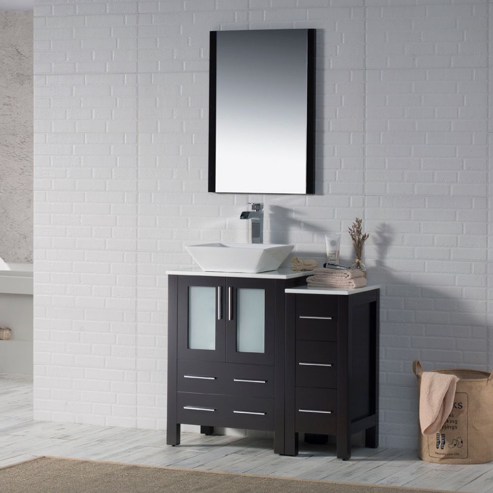 Sydney Modern 36" Bathroom Vanity Set with Vessel Sink and Side Cabinet Espresso Sydney Modern 36" Bathroom Vanity Set with Vessel Sink and Side Cabinet Espresso
