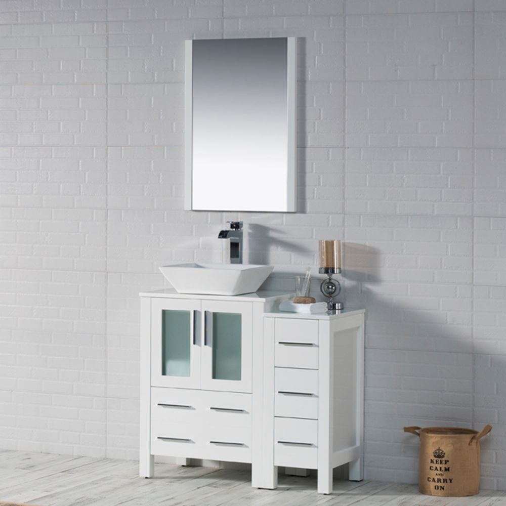 Sydney Modern 36" Bathroom Vanity Set with Vessel Sink and Side Cabinet Glossy White Sydney Modern 36" Bathroom Vanity Set with Vessel Sink and Side Cabinet Glossy White