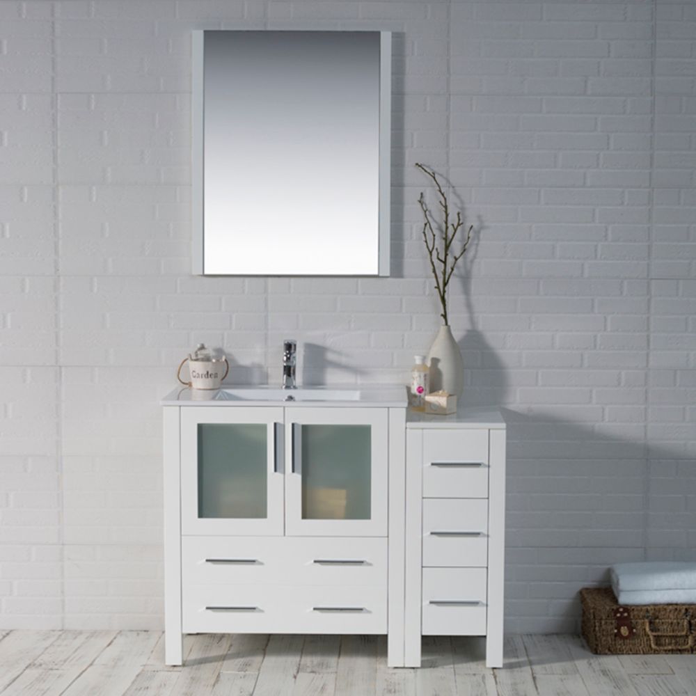Sydney Modern 42" Bathroom Vanity Set with Side Cabinet Glossy White Sydney Modern 42" Bathroom Vanity Set with Side Cabinet Glossy White
